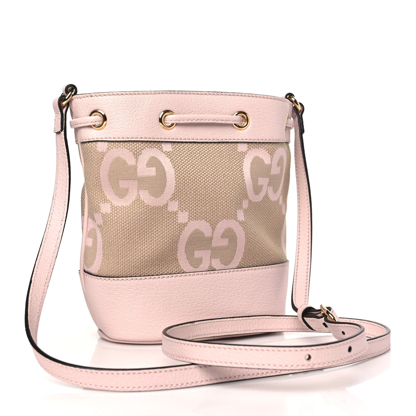 Monogram Jumbo GG Textured Dollar Calfskin Mini Ophidia Bucket Bag Beige Perfect Pink