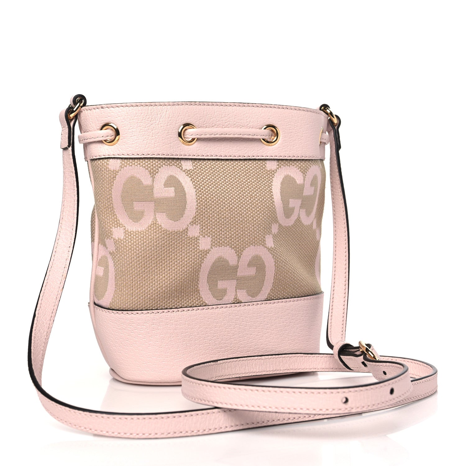 Gucci Monogram Jumbo GG Textured Dollar Calfskin Mini Ophidia Bucket Bag Beige Perfect Pink 3 of 11