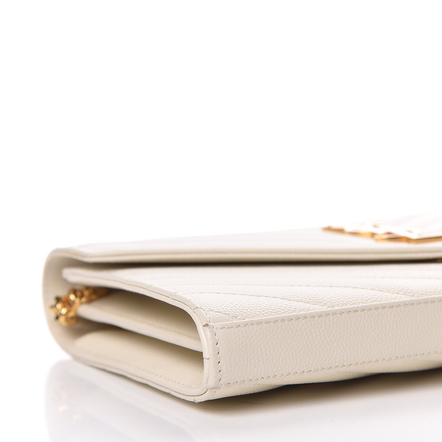 Saint Laurent Grain De Poudre Matelasse Chevron Monogram Chain Wallet Porcellana 8 of 9