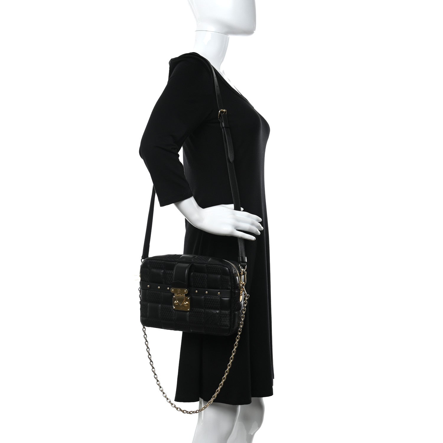Louis Vuitton Lambskin Damier Quilt Troca MM Black 2 of 8