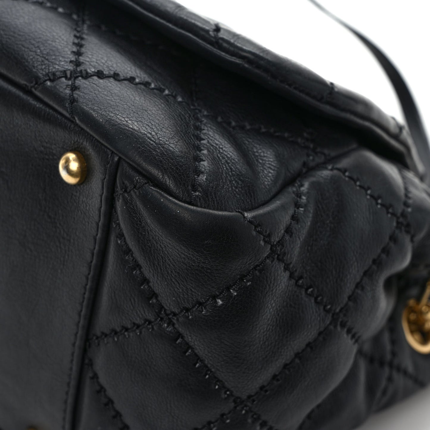 Calfskin Quilted Retro Chain Flap Black
