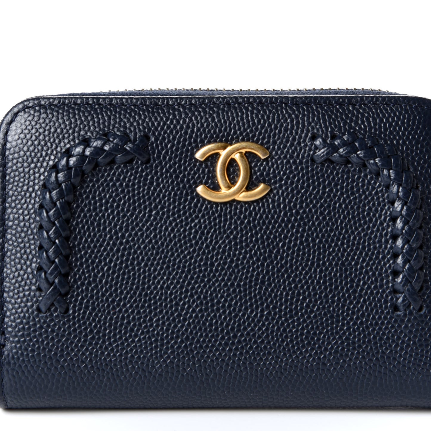 Caviar Braided Zip Around Coin Purse Navy