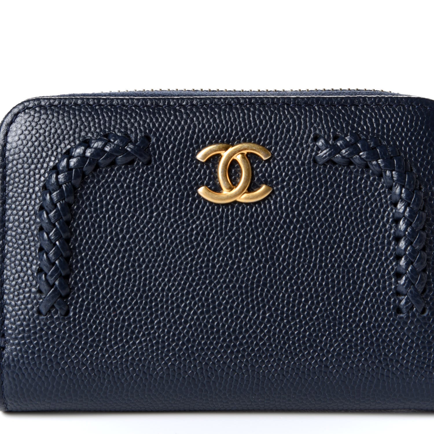Chanel Caviar Braided Zip Around Coin Purse Navy 9 of 10