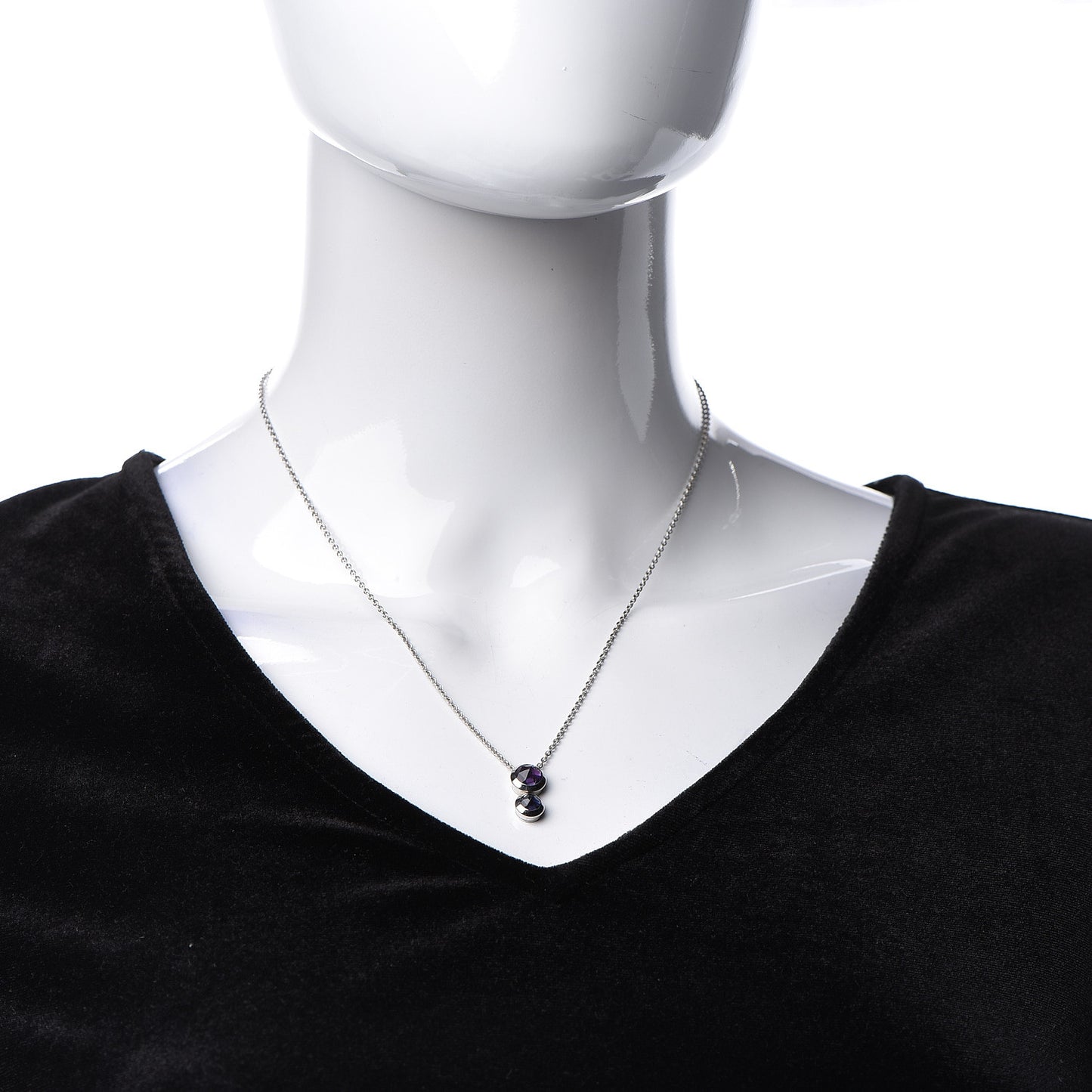 18K White Gold Amethyst Iolite Drop Pendant Necklace