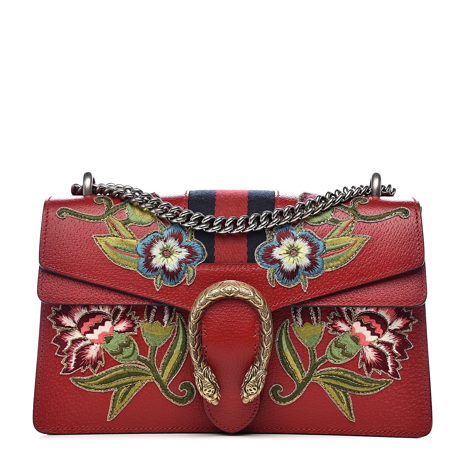 Gucci Calfskin Web Floral Embroidered Small Dionysus Shoulder Bag Hibiscus Red 1 of 12