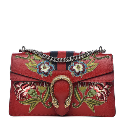 Gucci Calfskin Web Floral Embroidered Small Dionysus Shoulder Bag Hibiscus Red 1 of 12