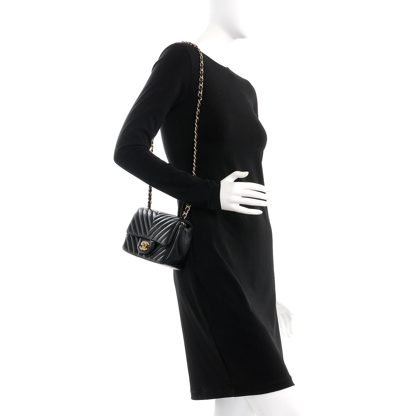 Lambskin Chevron Quilted Mini Square Flap Black