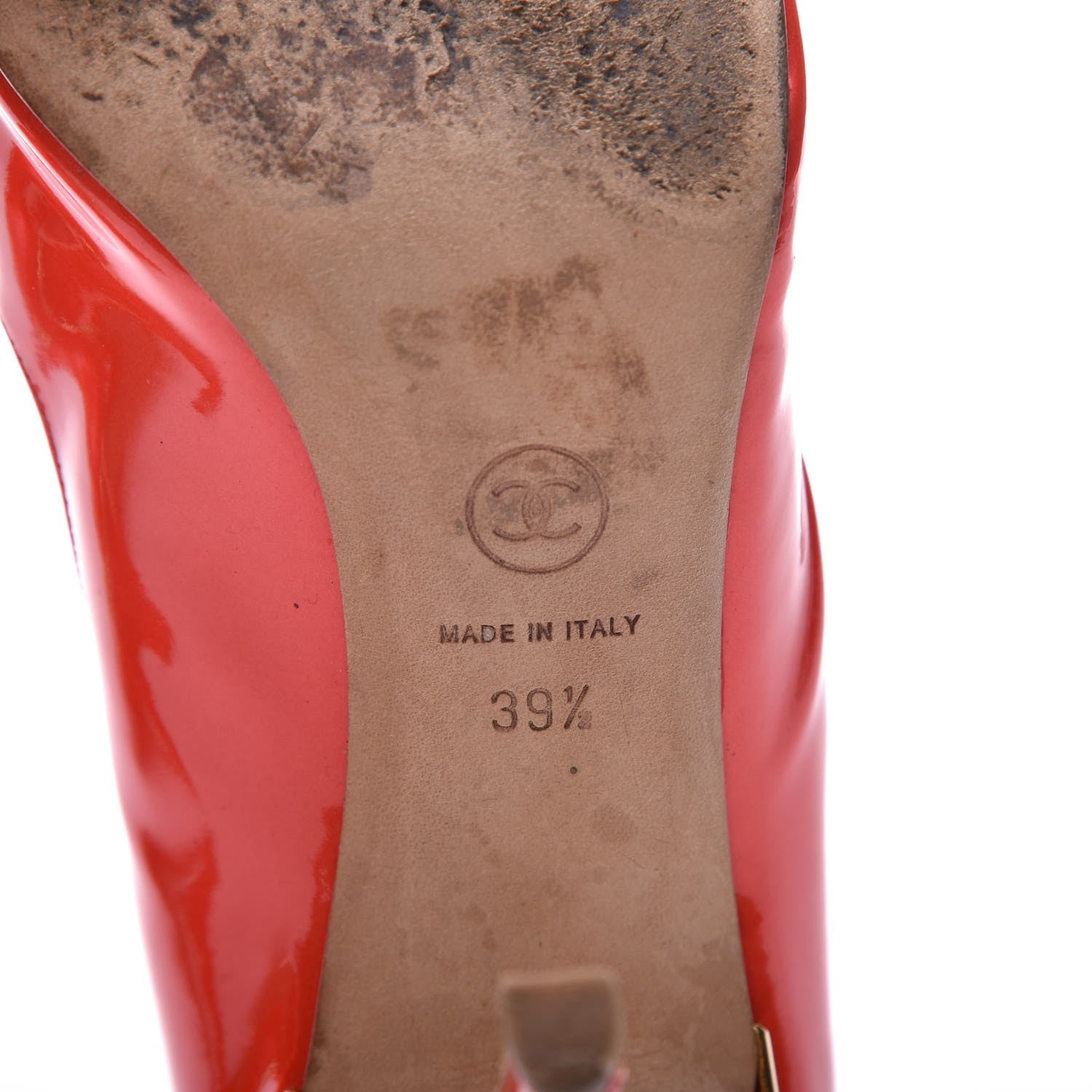 Chanel Patent Calfskin CC Peep Toe Pumps 39.5 Rouge Clair 8 of 12