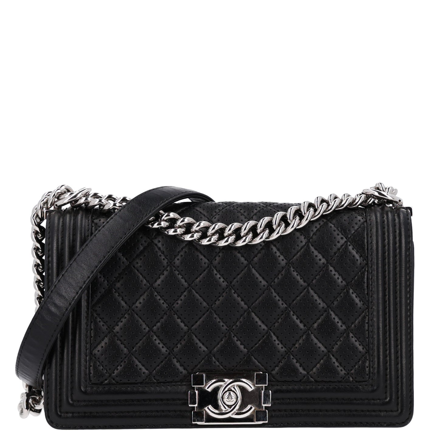 Lambskin Perforated Medium Boy Flap Black