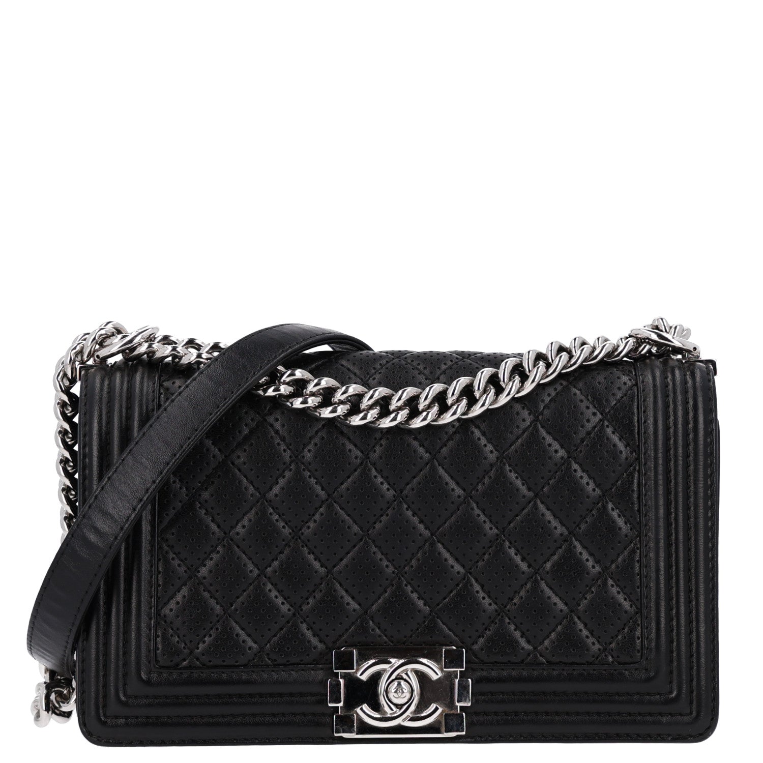 Chanel Lambskin Perforated Medium Boy Flap Black 1 of 10