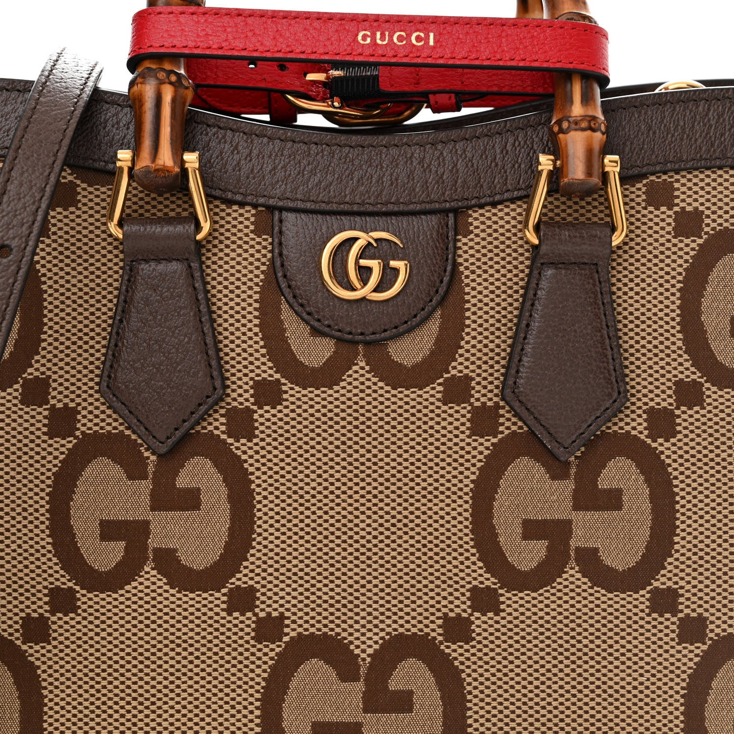 Gucci Monogram Jumbo GG Textured Dollar Calfskin Small Diana Tote Bag Camel Ebony New Acero Pomegranate Red 8 of 12