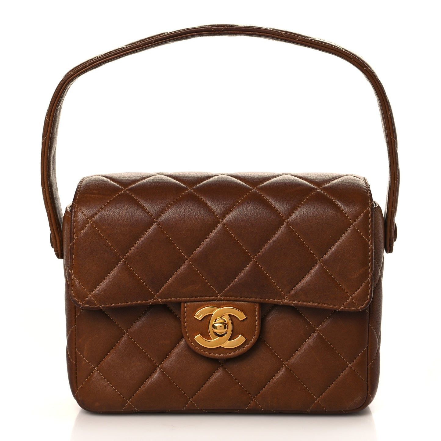 Lambskin Quilted Flap Bag Brown