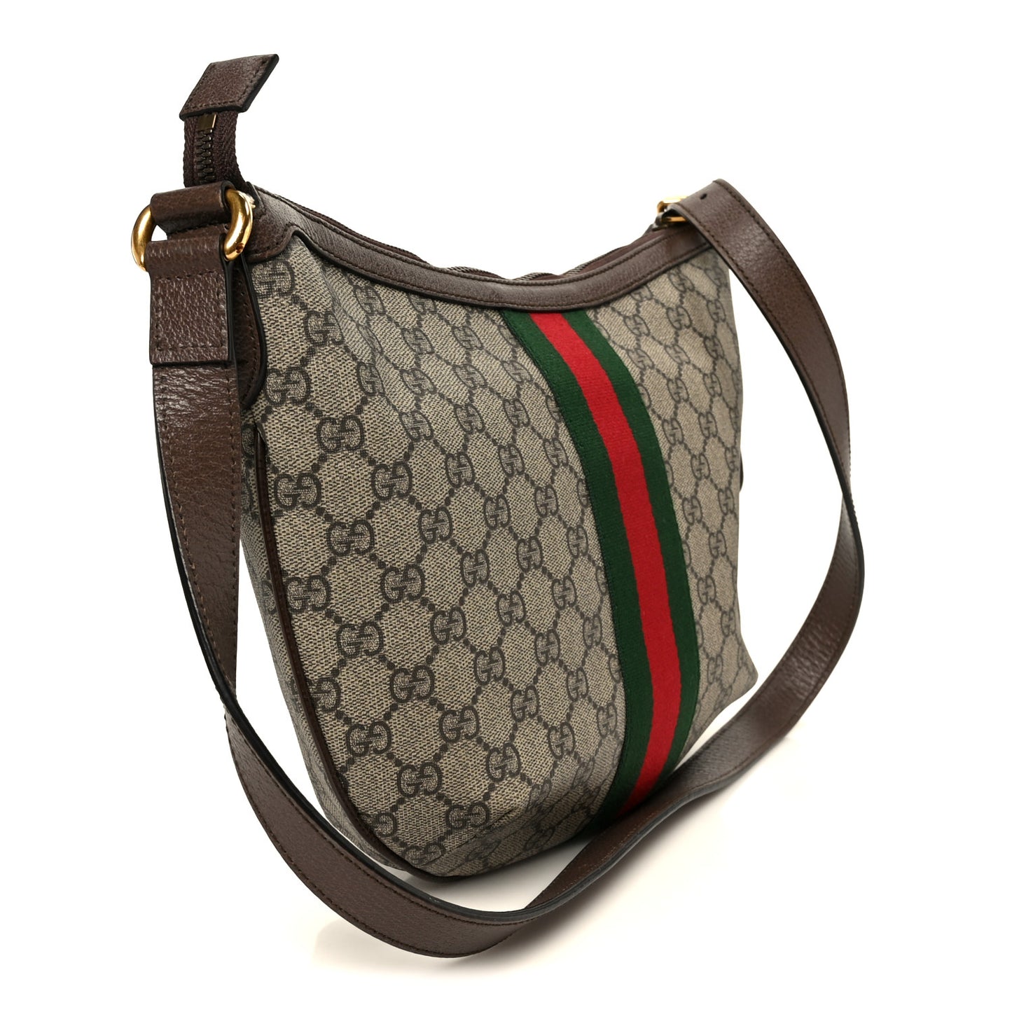 GG Supreme Monogram Web Small Ophidia Half Moon Hobo Brown