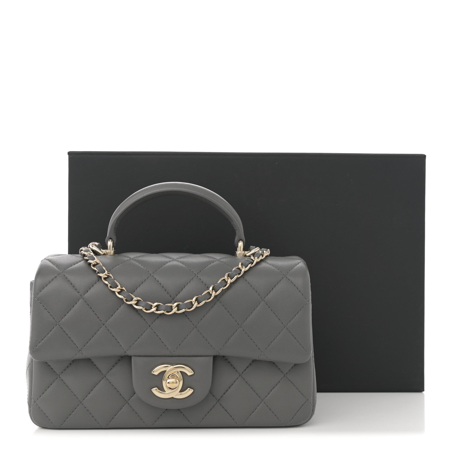 Chanel Lambskin Quilted Mini Top Handle Rectangular Flap Grey 12 of 12