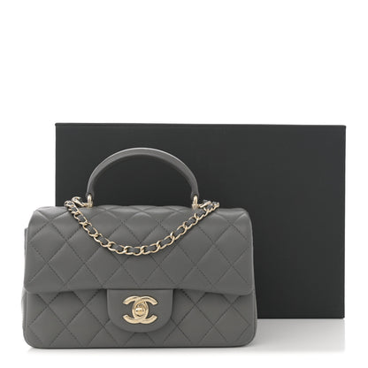 Chanel Lambskin Quilted Mini Top Handle Rectangular Flap Grey 12 of 12