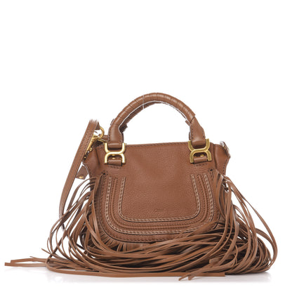 Chloe Shiny Small Grain Calfskin Mini Marcie Multi Fringe Satchel Tan 1 of 9