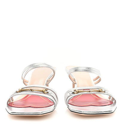 Gucci Metallic Nappa Victoria Strappy Horsebit Sandals 40 Silver 3 of 7