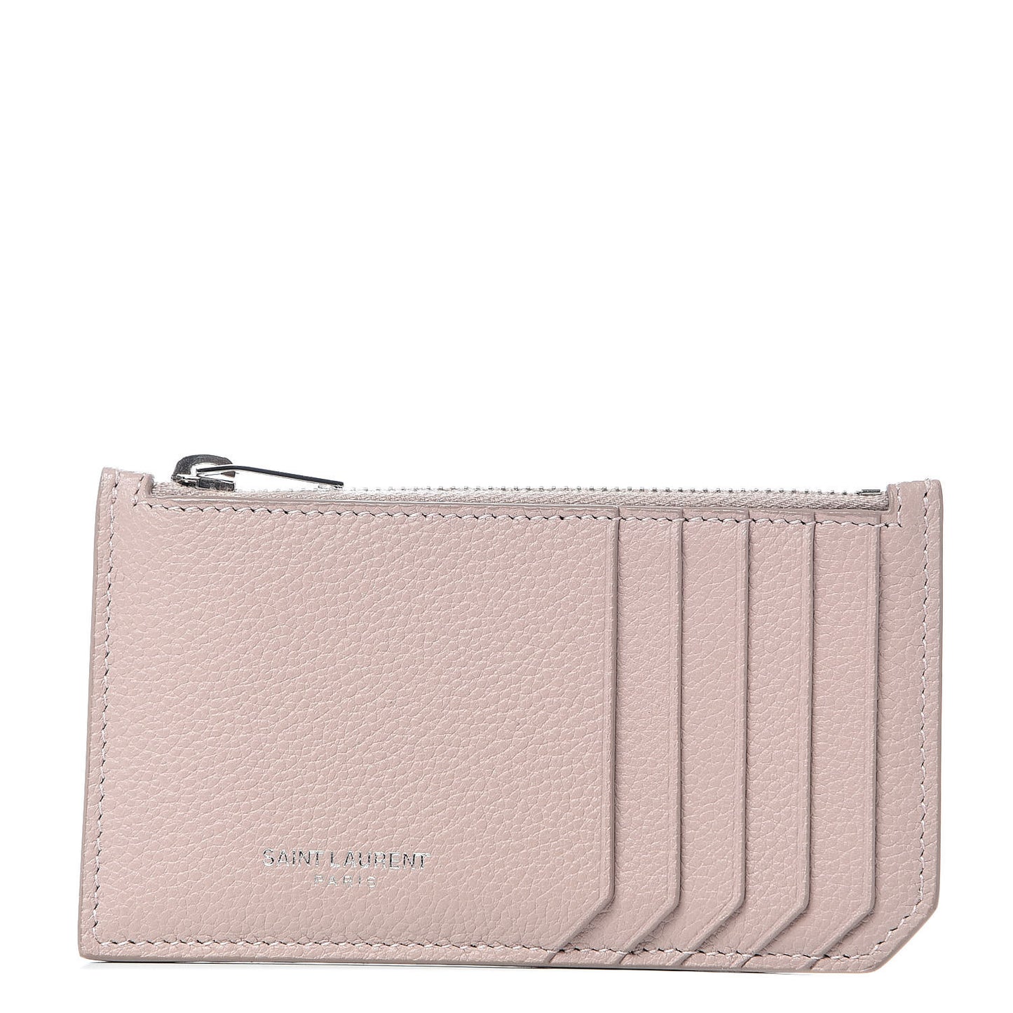 Grained Calfskin 5 Fragments Zip Pouch Card Holder Pale Pink