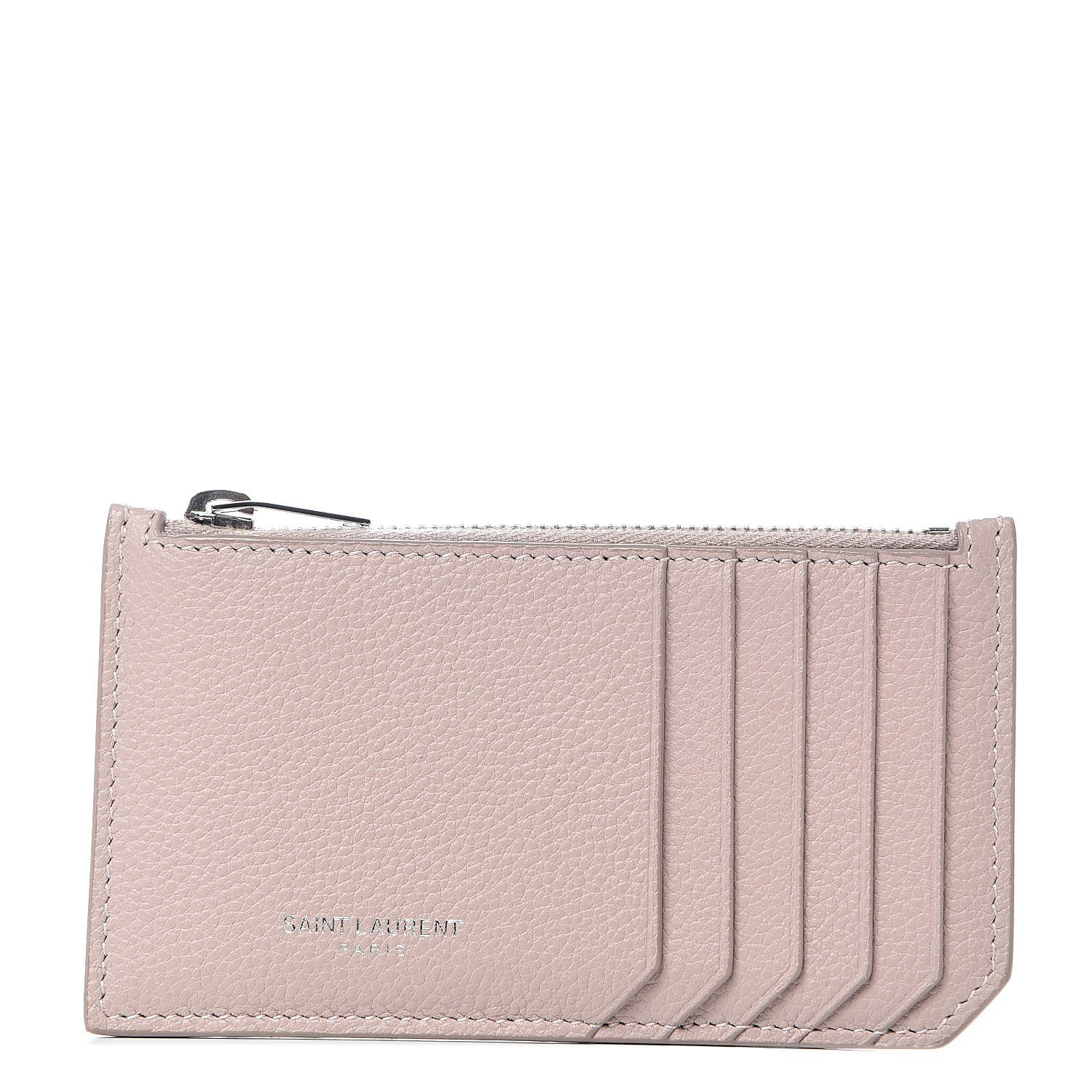 Saint Laurent Grained Calfskin 5 Fragments Zip Pouch Card Holder Pale Pink 1 of 6