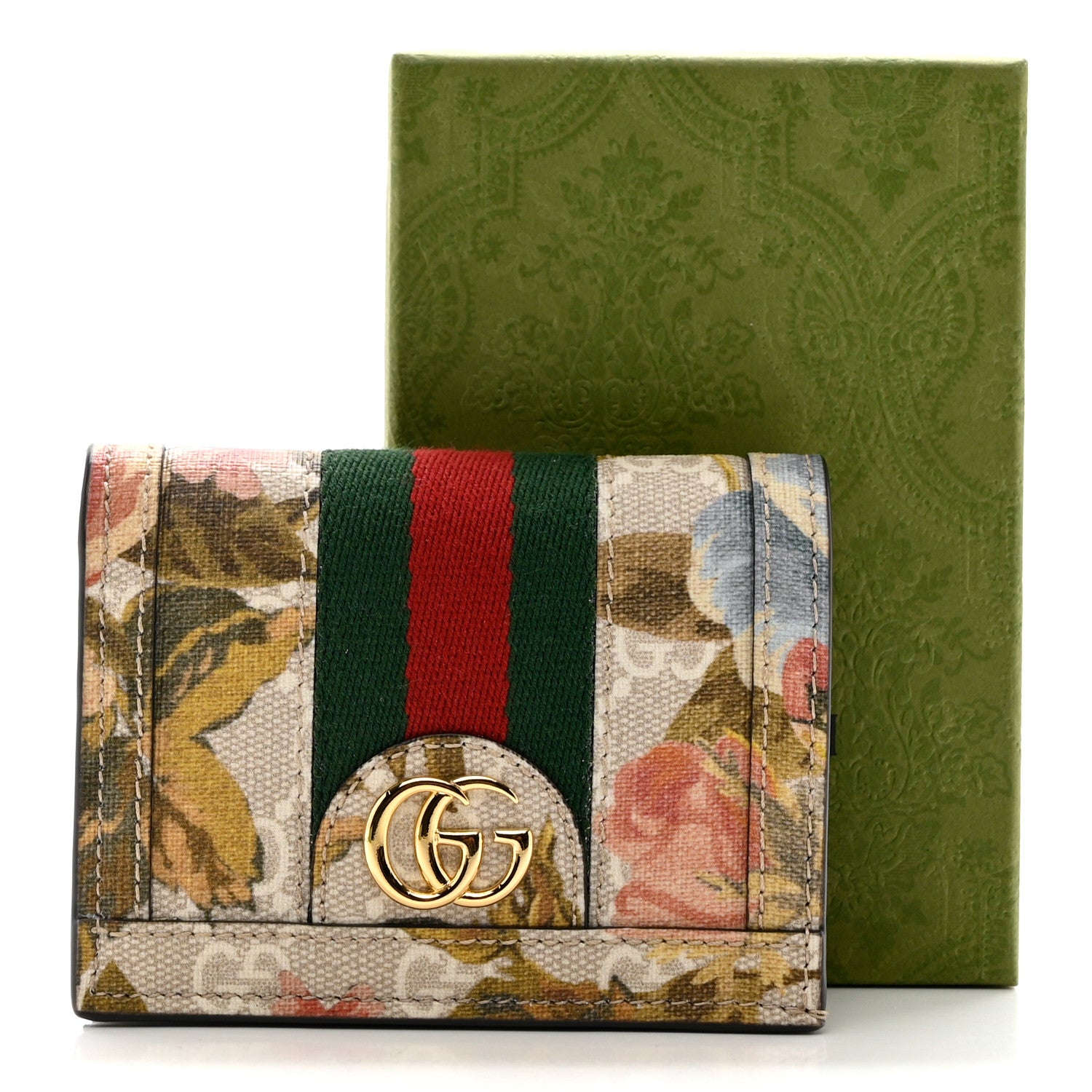 Gucci GG Supreme Monogram Water Flora Web Ophidia Card Case Beige White Multicolor 7 of 7