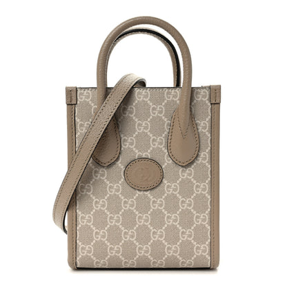 Gucci GG Supreme Monogram Textured Dollar Calfskin Mini Retro Interlocking G Tote Bag Beige Mystic White Oatmeal 1 of 8