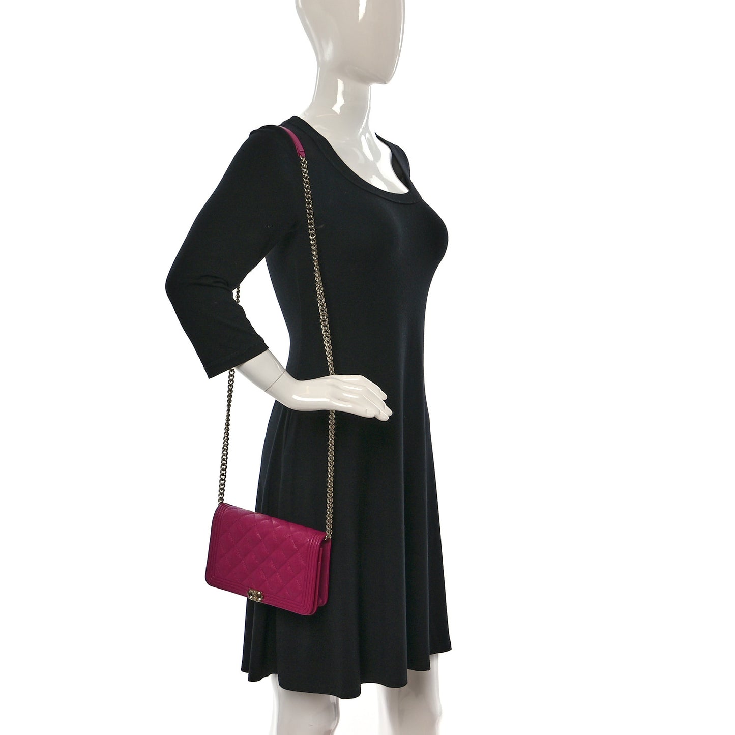 Caviar Quilted Boy Wallet On Chain WOC Fuchsia