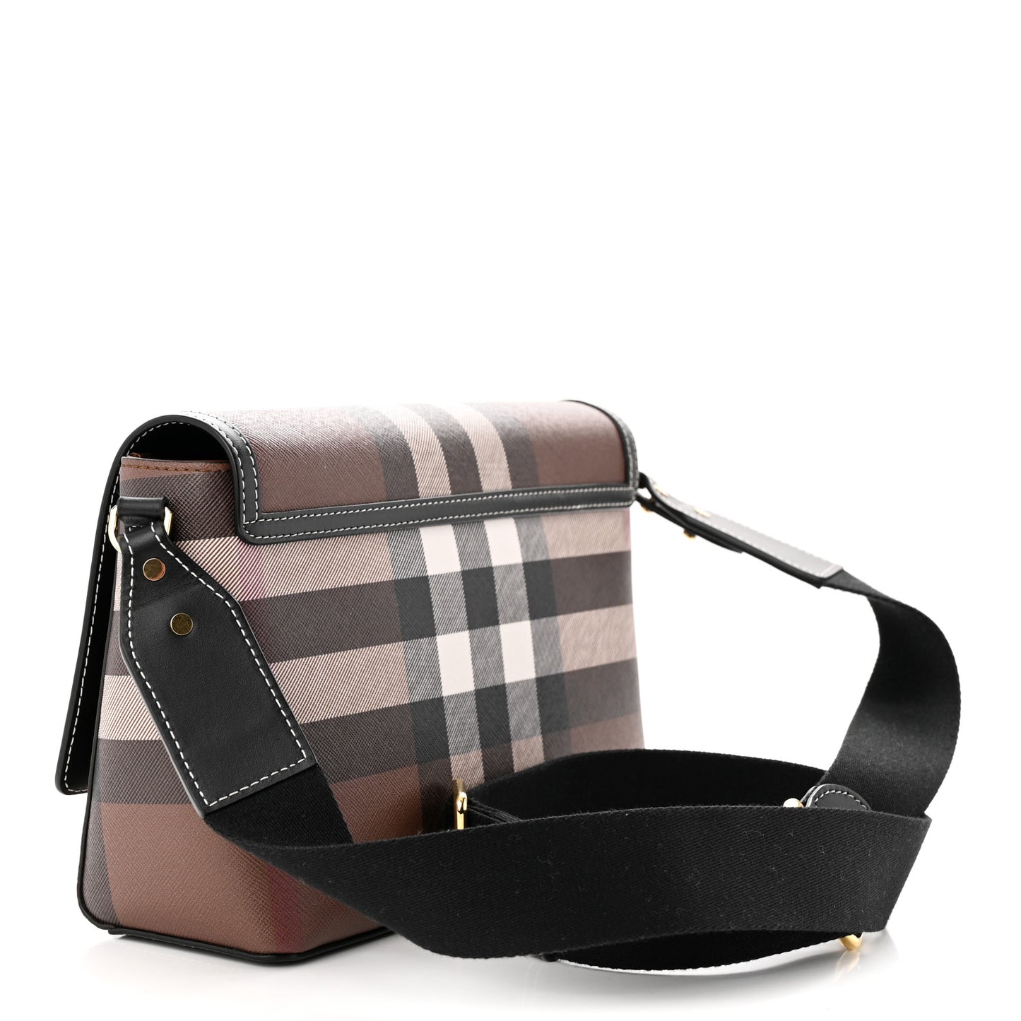 Calfskin Giant Check E-Canvas Note Crossbody Bag Dark Birch Brown