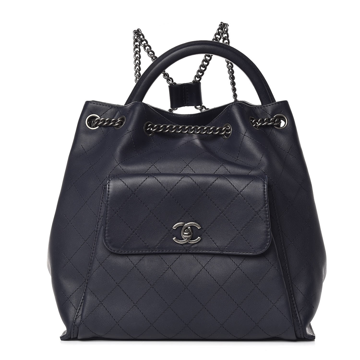 Chanel Calfskin Stitched Large Urban Luxury Drawstring Backpack Navy Blue 1 of 15