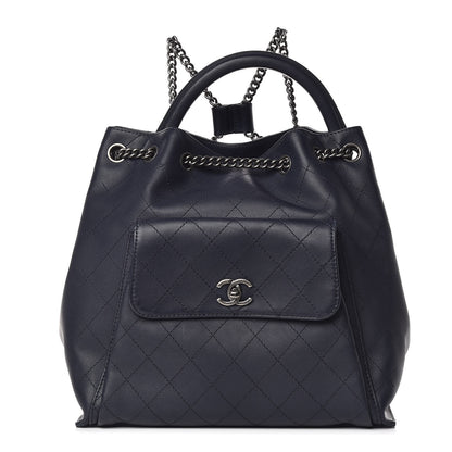 Chanel Calfskin Stitched Large Urban Luxury Drawstring Backpack Navy Blue 1 of 15