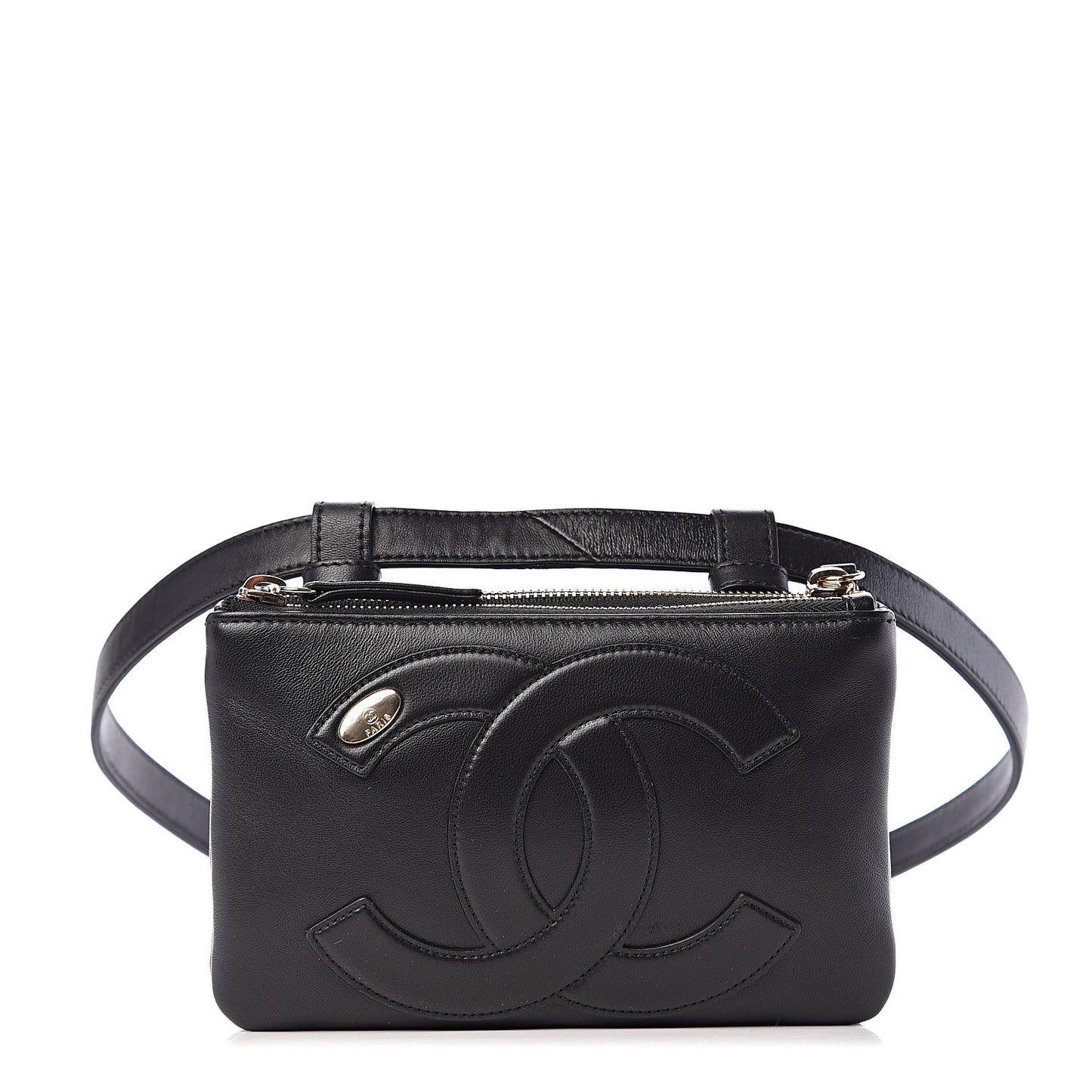 Lambskin CC Mania Waist Belt Bag Black