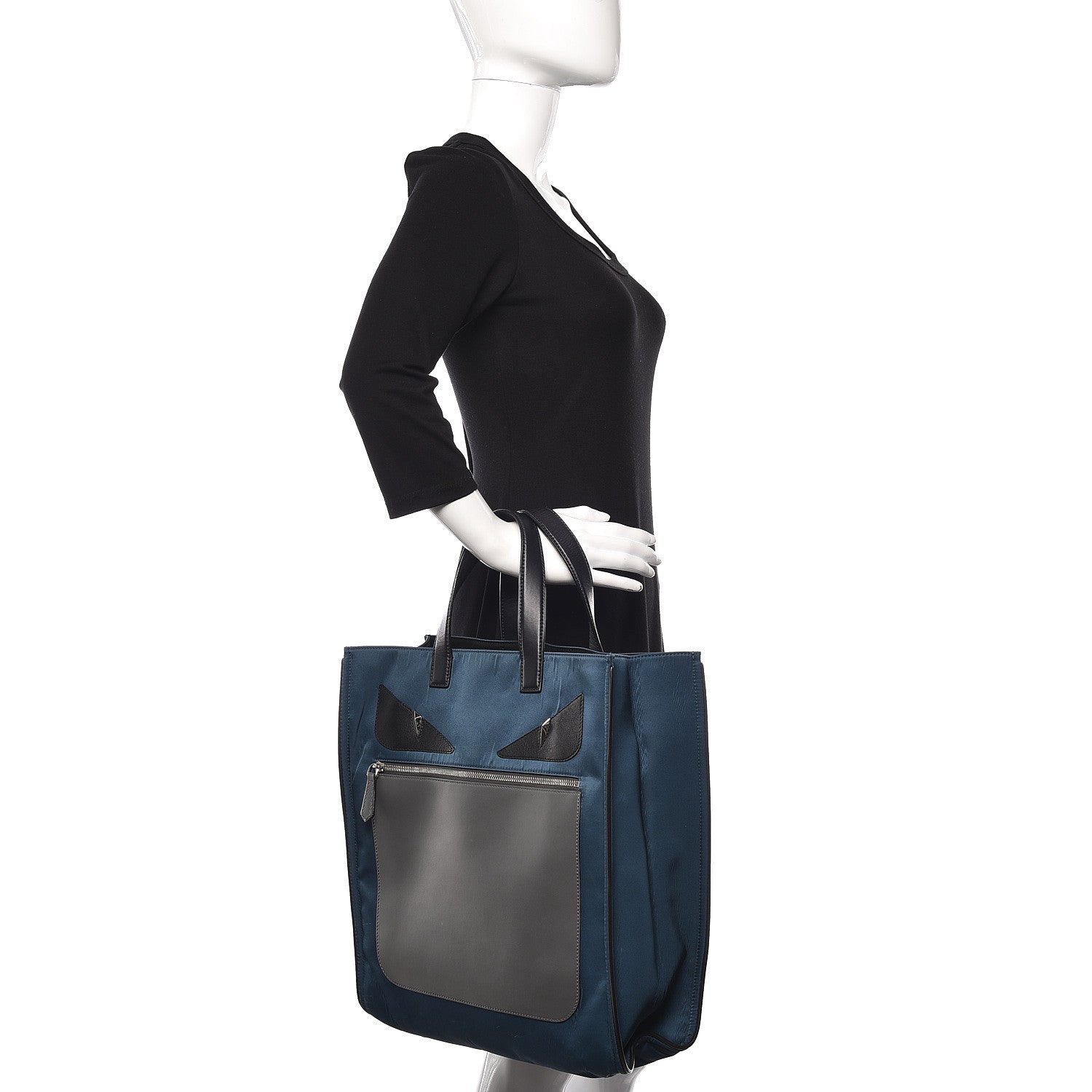 Fendi Nylon Vitello Bag Bug Tote Marine Acciaco 2 of 20