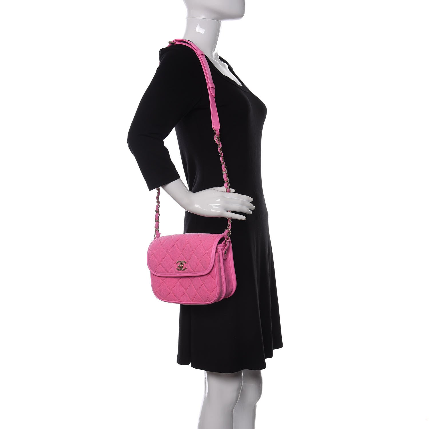 Chanel Denim Quilted Small Messenger Flap Neon Pink 3 of 18