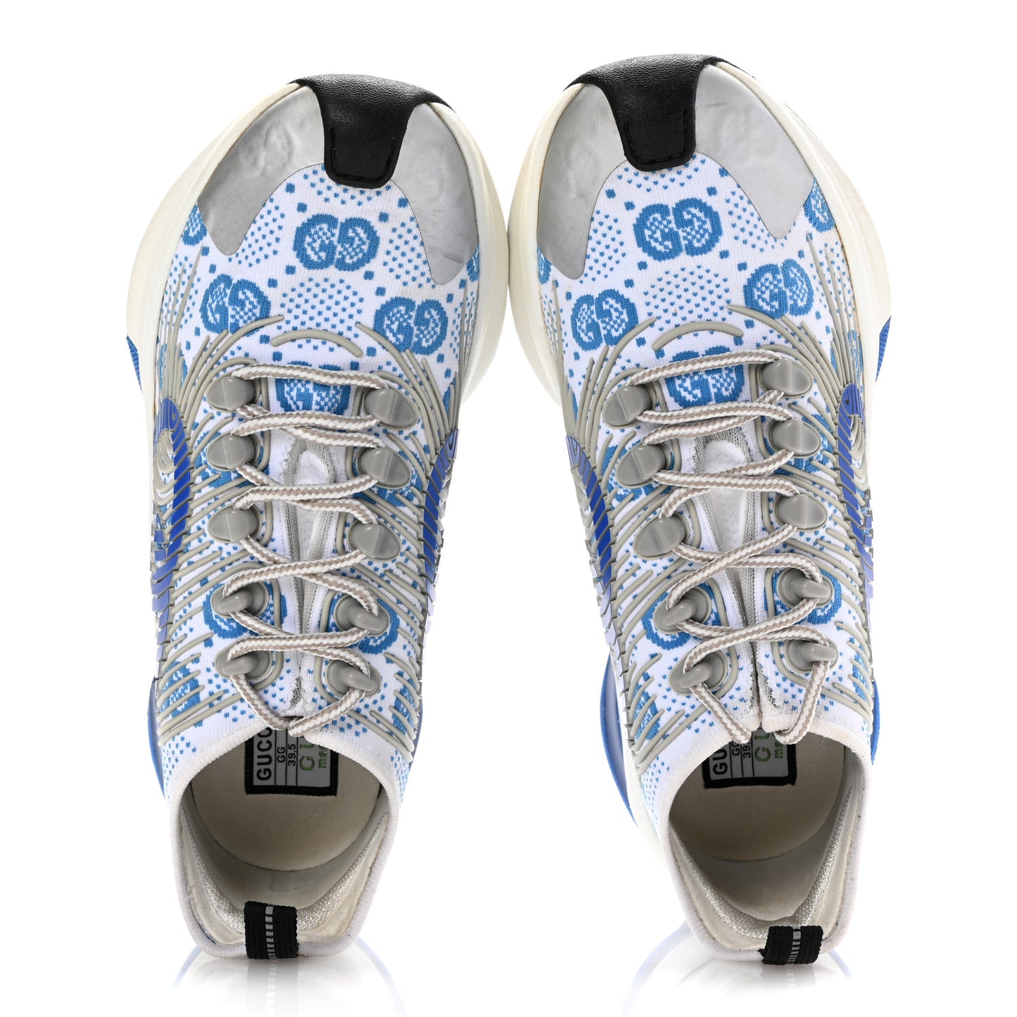 Technical Knit Fabric Waves GG Monogram Womens Gucci Run Sneakers 39.5 Great White Bright Splash Thunder Grey Sky