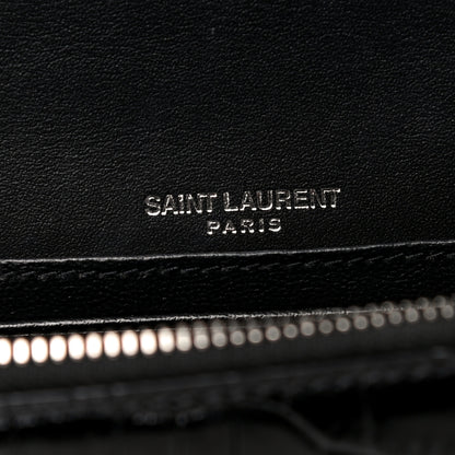 Saint Laurent Calfskin Crocodile Embossed Monogram Kate Belt Bag Black 6 of 20