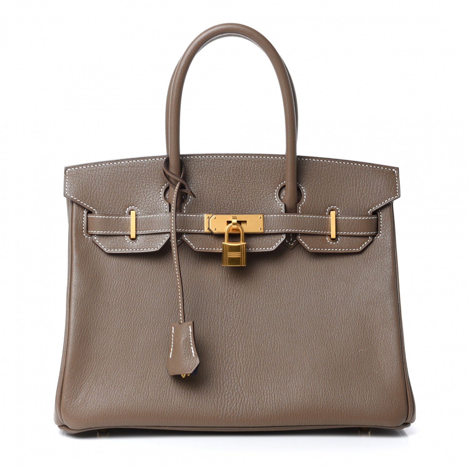 Hermes Chevre Mangalore Horseshoe Birkin 30 Etoupe Blue Saphir 1 of 10