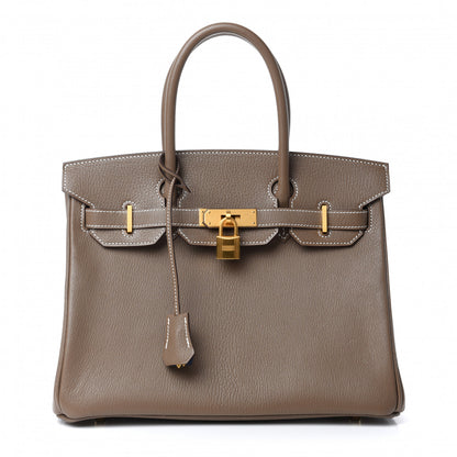 Hermes Chevre Mangalore Horseshoe Birkin 30 Etoupe Blue Saphir 1 of 10