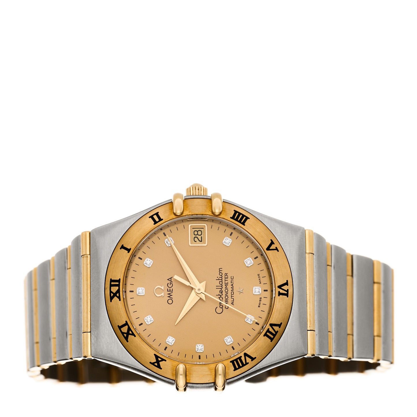 Stainless Steel 18K Yellow Gold Diamond 35mm Constellation Co-Axial Automatic Watch Champagne 368.1201