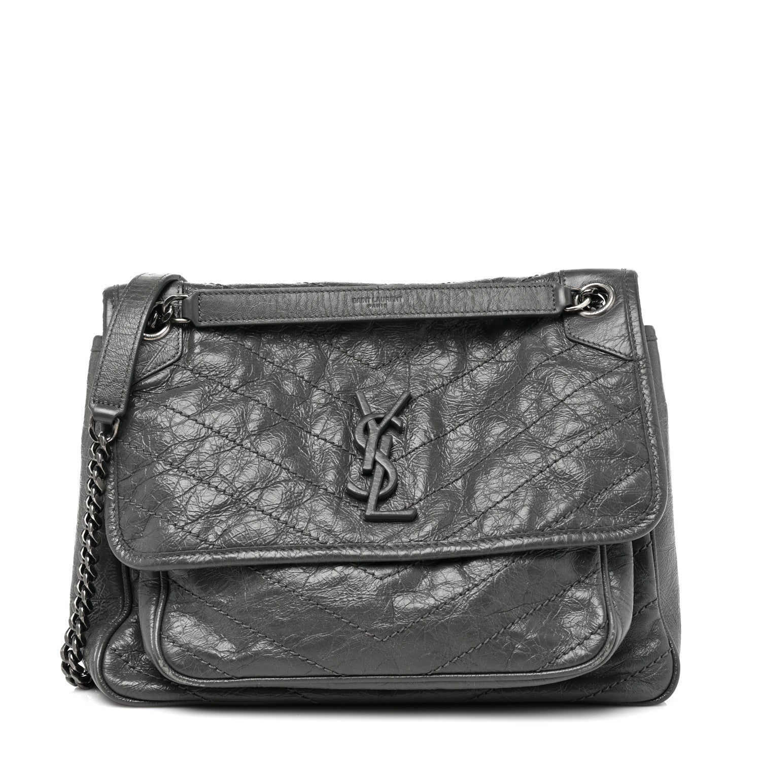 Saint Laurent Crinkled Calfskin Matelasse Monogram Medium Niki Chain Satchel Fog 1 of 13