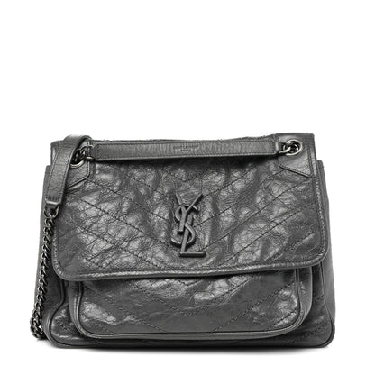 Saint Laurent Crinkled Calfskin Matelasse Monogram Medium Niki Chain Satchel Fog 1 of 13