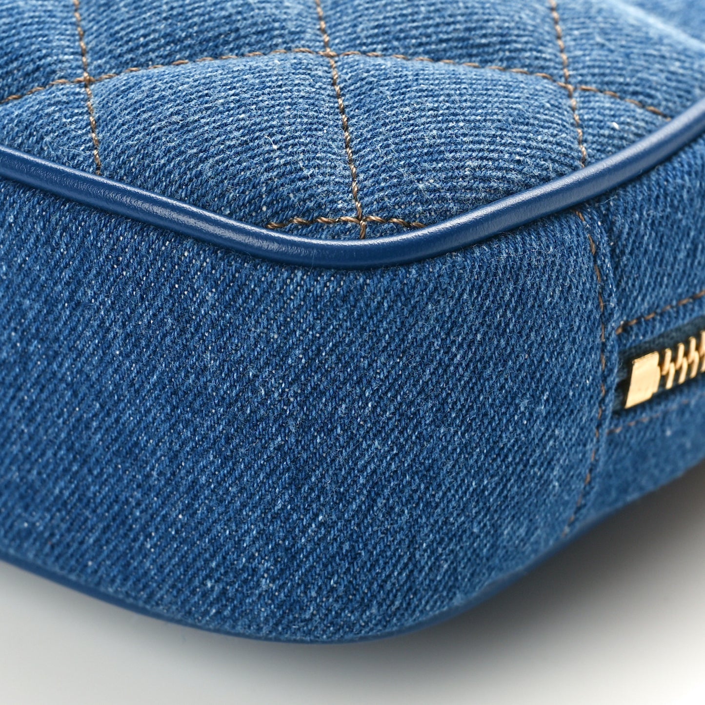 Denim Quilted La Medusa Camera Bag Blue