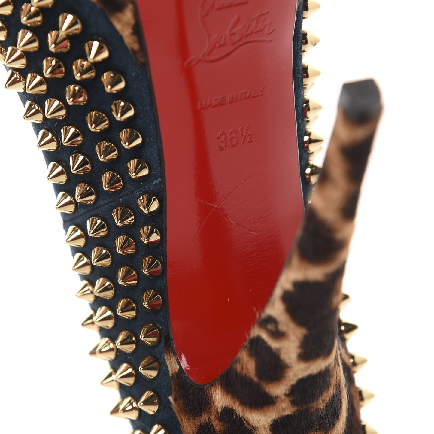 Veau Velours Calf Hair Leopard Lady Peep Spikes VIP 150 Pumps 36.5 Blue Khol Bronze