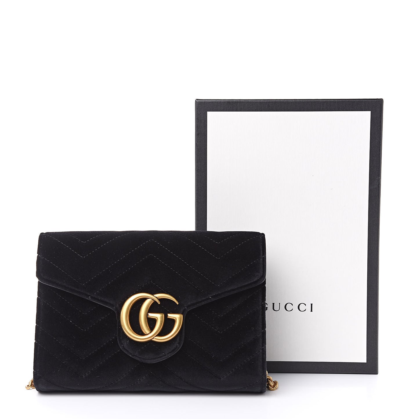 Velvet Matelasse GG Marmont Chain Wallet Black