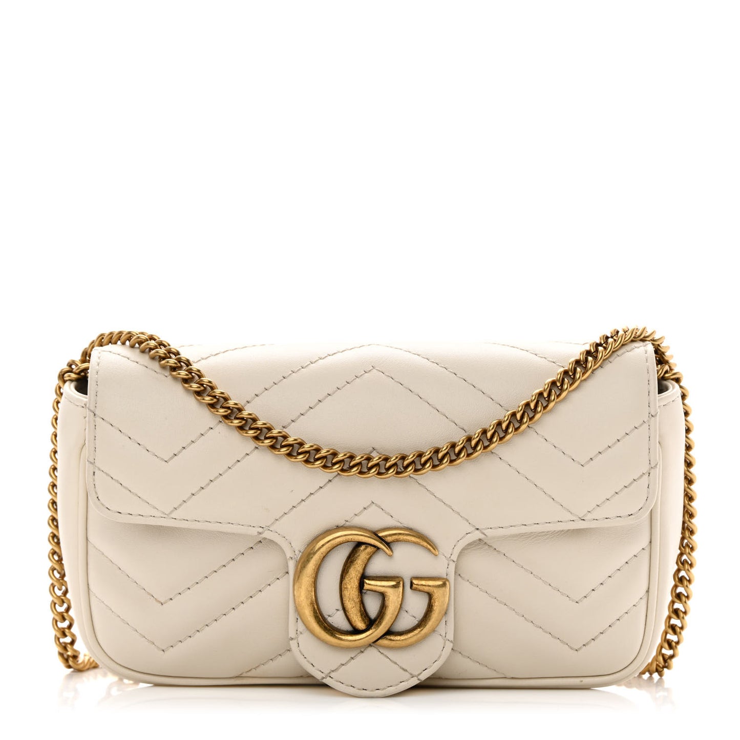 Calfskin Matelasse Super Mini GG Marmont Shoulder Bag White