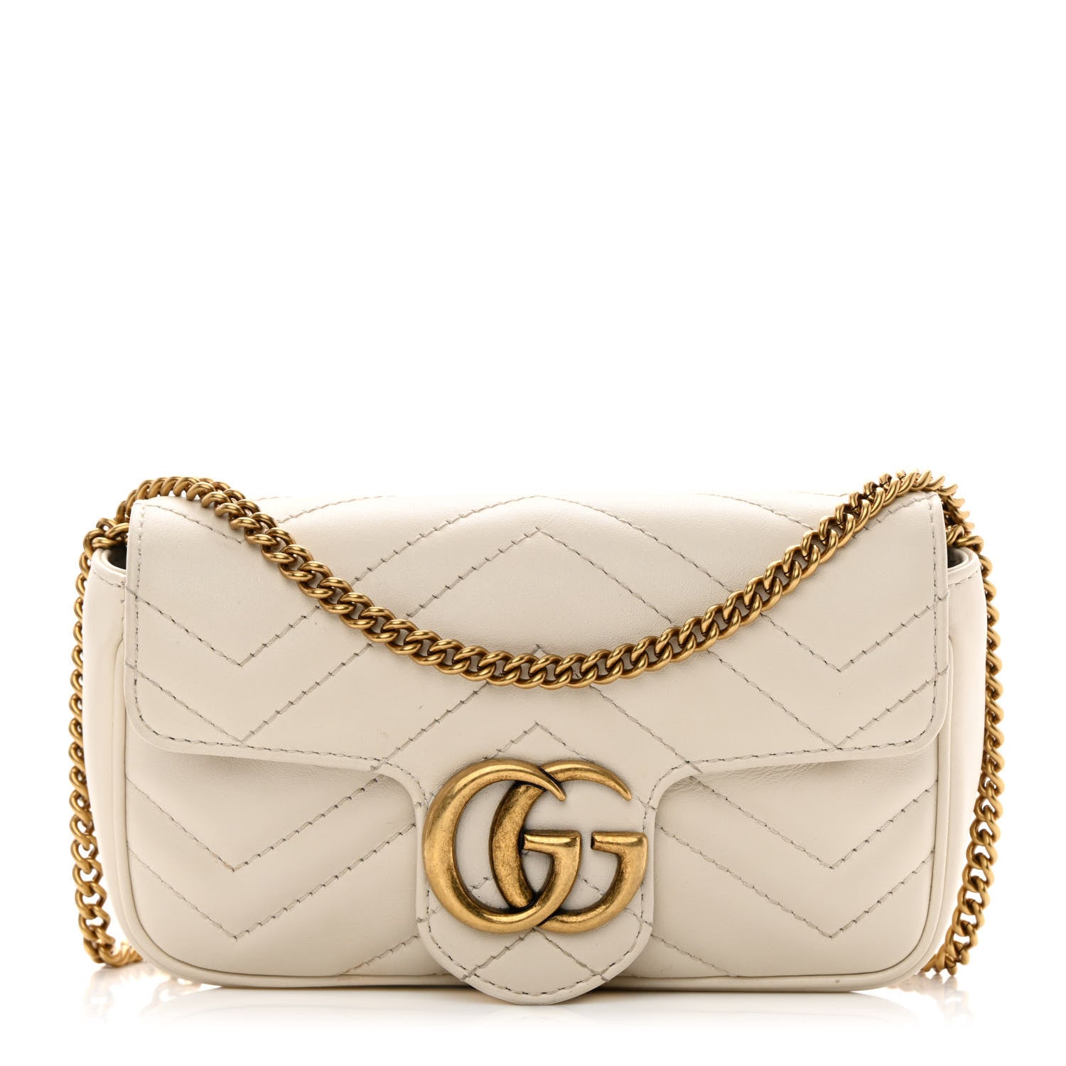 Gucci Calfskin Matelasse Super Mini GG Marmont Shoulder Bag White 1 of 13