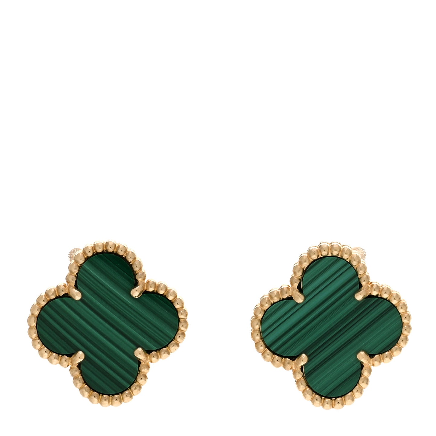 18K Yellow Gold Malachite Vintage Alhambra Earrings