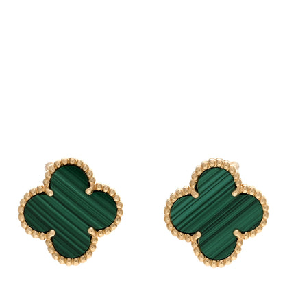 Van Cleef & Arpels 18K Yellow Gold Malachite Vintage Alhambra Earrings 1 of 5