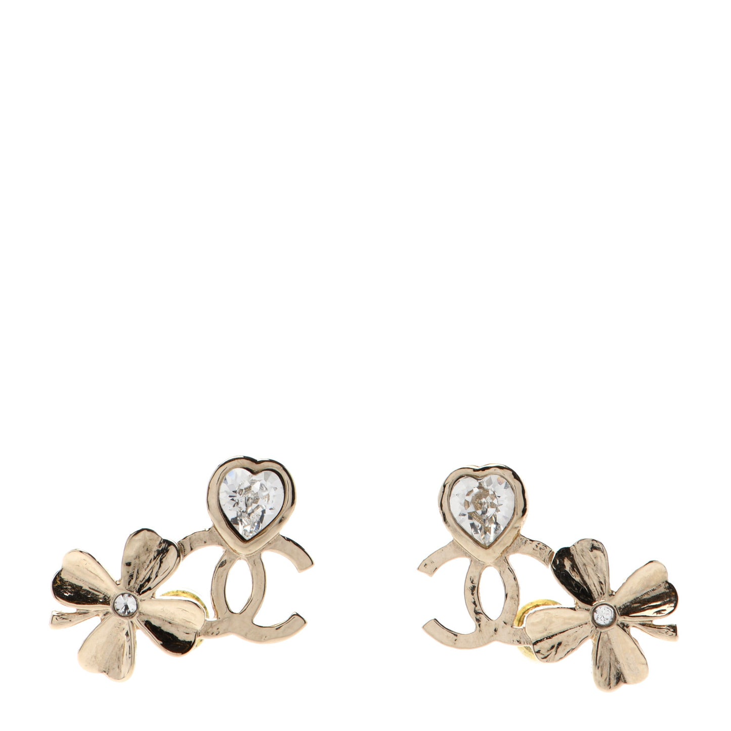 Crystal Shamrock CC Heart Earrings Gold
