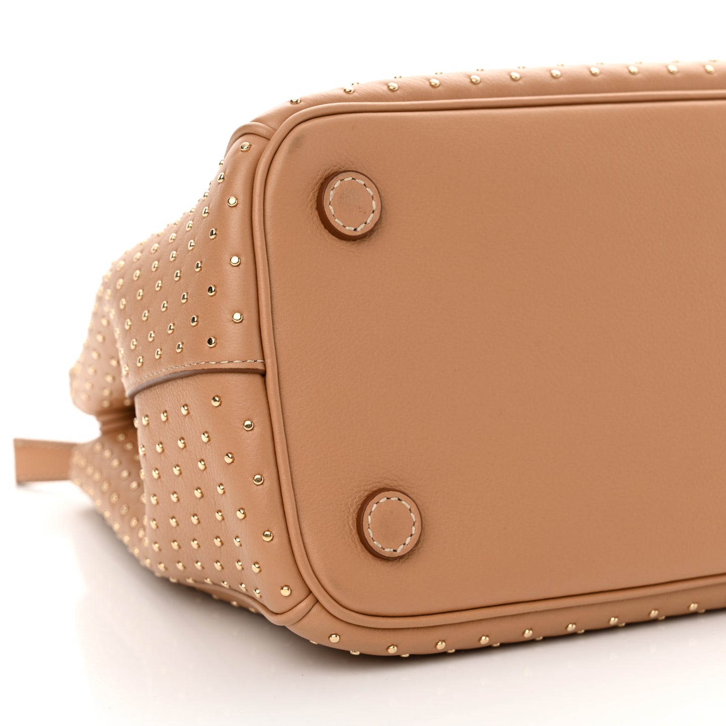 Calfskin Studded Large Galleria Double Zip Tote Natural