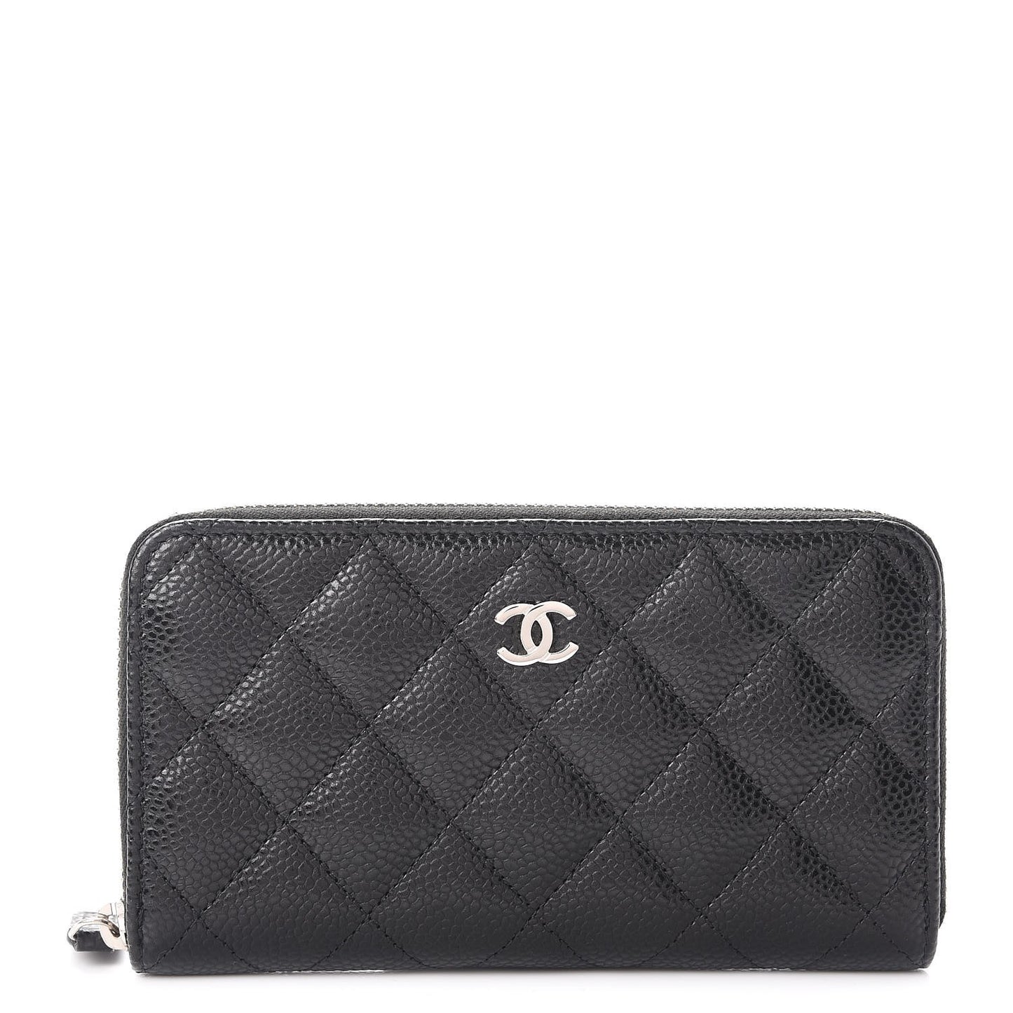 Caviar Quilted Medium Zip Around Wallet Black