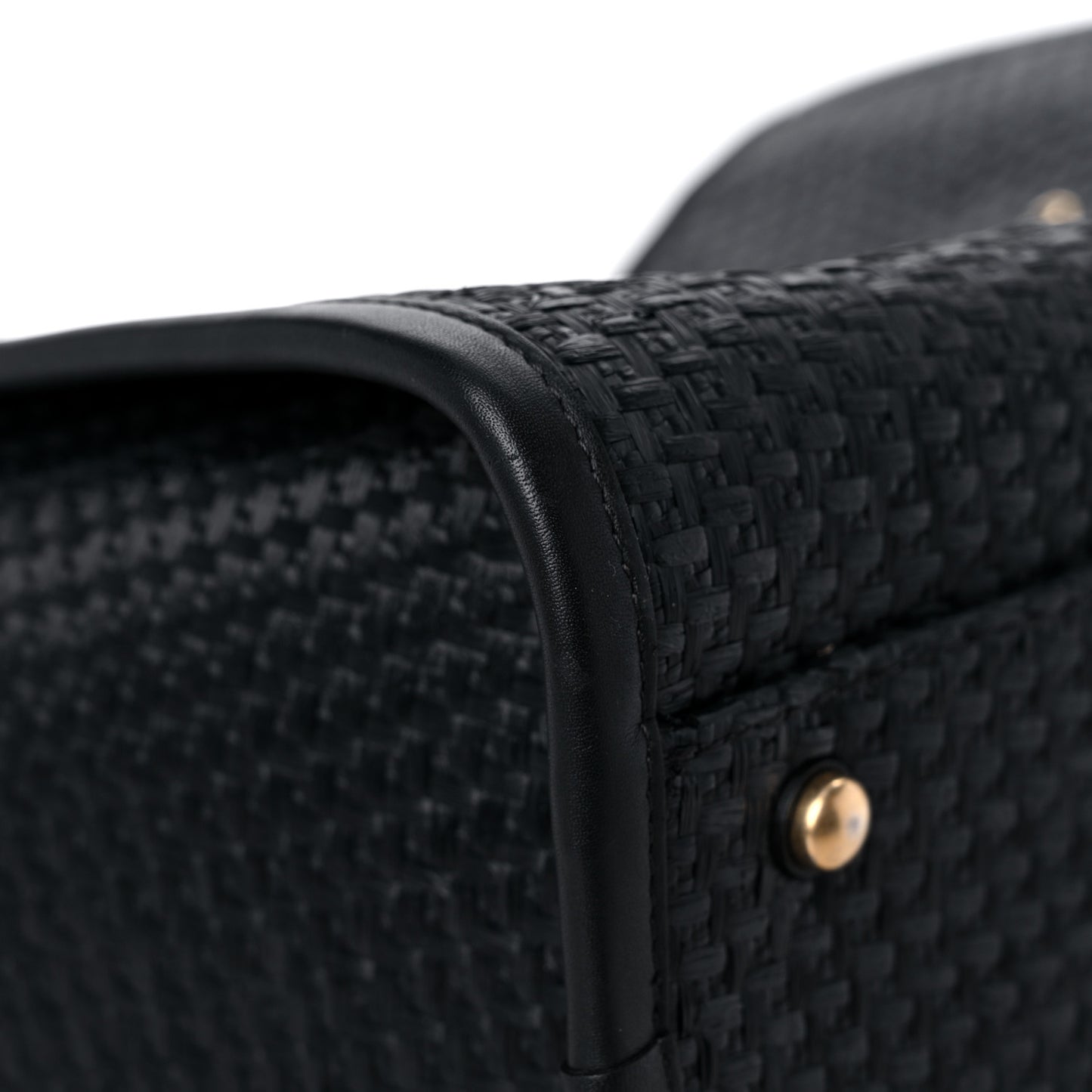 Straw Raffia Calfskin Chain Small Deauville Tote Black